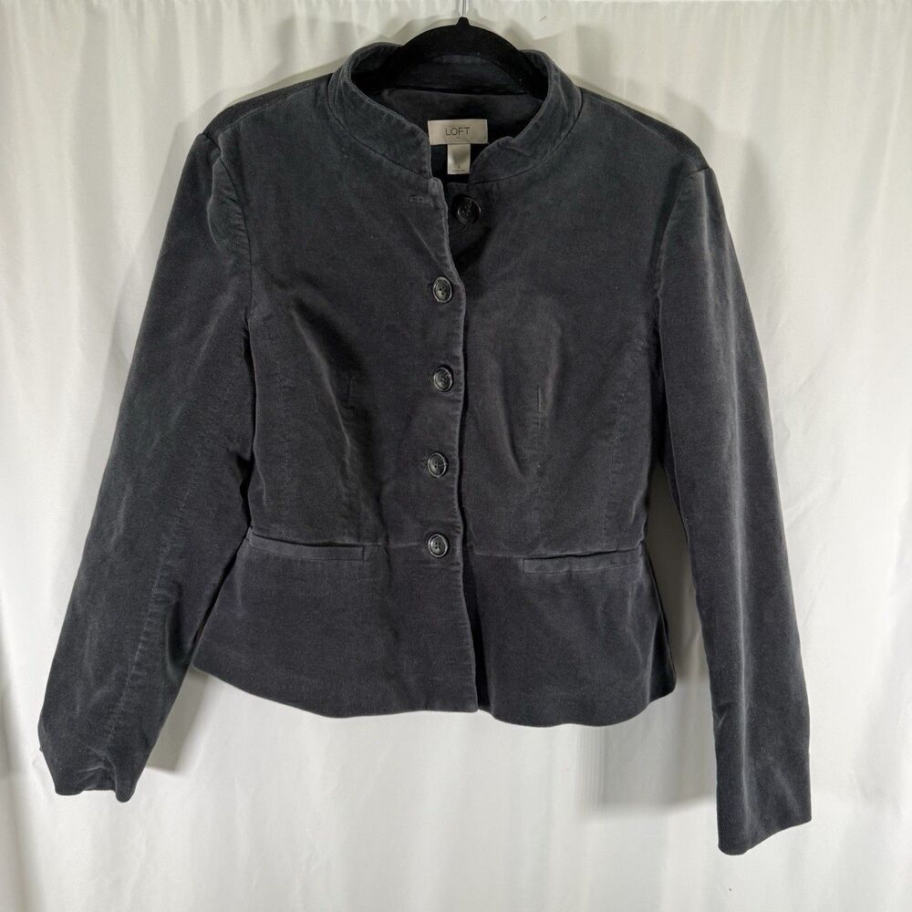 LOFT Jacket Women's 4 Button Up Long Sleeve Faux Pockets Velvet Soft